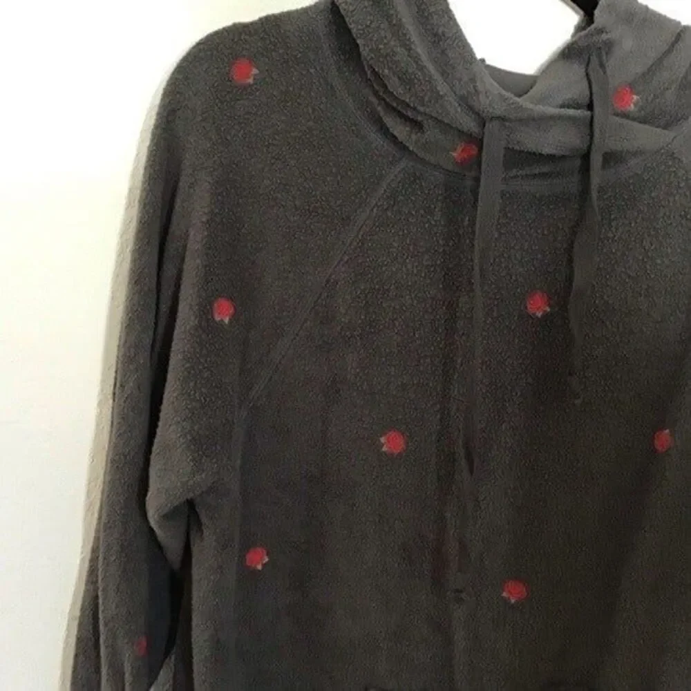 VS PINK Fleece Gray Hoodie Embroidered Roses Women's XS
